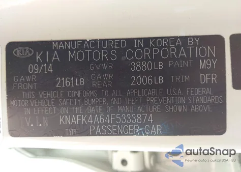 2015 Kia Forte Lx z USA, uszkodzony, nr VIN KNAFK4A64F5333874